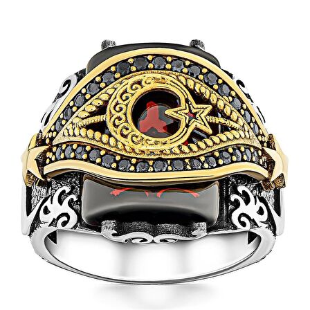 925 AYAR GÜMÜŞ ZİRKON TAŞLI AY YILDIZ MODEL YÜZÜK