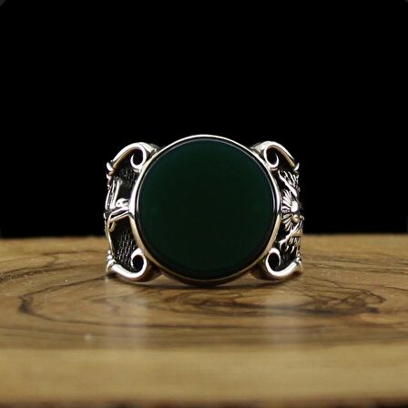 925 Ayar Gümüş Akik Taşlı Arma Tuğra Model Yüzük