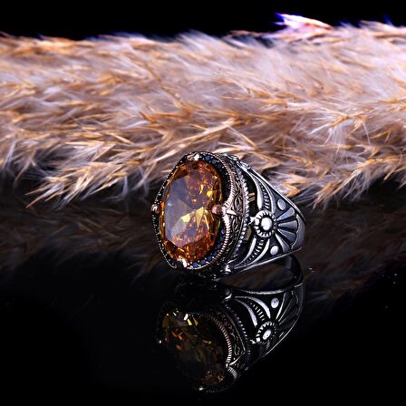 SİTRİN TAŞLI 925 AYAR ERKEK GÜMÜŞ YÜZÜK