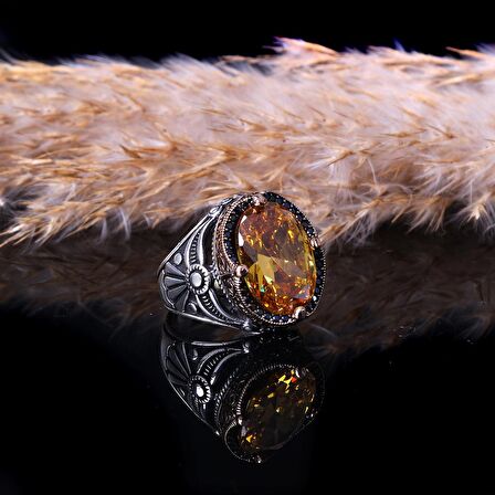 SİTRİN TAŞLI 925 AYAR ERKEK GÜMÜŞ YÜZÜK