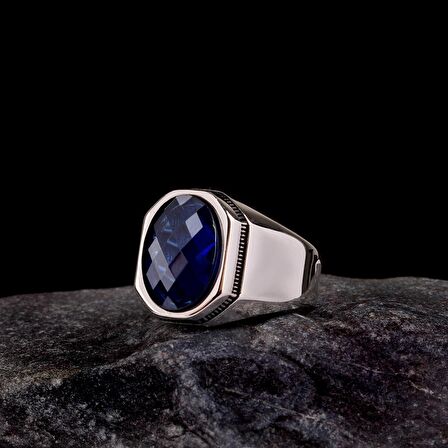 925 AYAR GÜMÜŞ ZİRKON TAŞLI DÜZ PARLAK MOTİFLİ ERKEK YÜZÜK