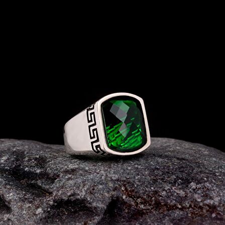 925 AYAR GÜMÜŞ ZİRKON TAŞLI DESEN MOTİFLİ ERKEK YÜZÜK