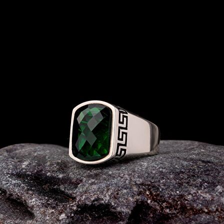 925 AYAR GÜMÜŞ ZİRKON TAŞLI DESEN MOTİFLİ ERKEK YÜZÜK