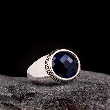 925 AYAR GÜMÜŞ ZİRKON TAŞLI DESEN MOTİFLİ ERKEK YÜZÜK