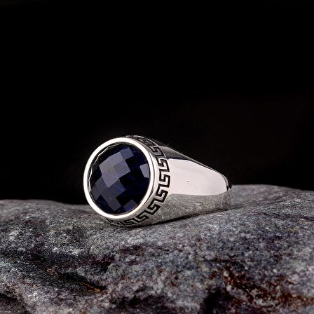 925 AYAR GÜMÜŞ ZİRKON TAŞLI DESEN MOTİFLİ ERKEK YÜZÜK