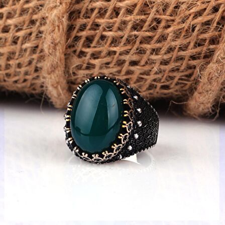 AKİK TAŞLI OVAL MODEL 925 AYAR GÜMÜŞ ERKEK YÜZÜK