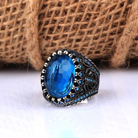 AQUA TAŞLI OVAL MODEL 925 AYAR GÜMÜŞ ERKEK YÜZÜK