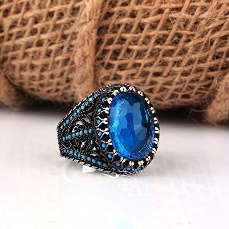 AQUA TAŞLI OVAL MODEL 925 AYAR GÜMÜŞ ERKEK YÜZÜK