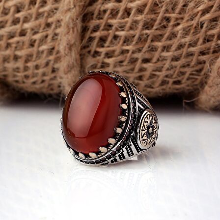 AKİK TAŞLI OVAL MODEL 925 AYAR GÜMÜŞ ERKEK YÜZÜK