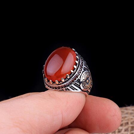 AKİK TAŞLI OVAL MODEL 925 AYAR GÜMÜŞ ERKEK YÜZÜK