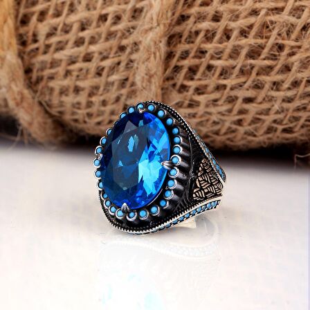 AQUA TAŞLI OVAL MODEL 925 AYAR GÜMÜŞ ERKEK YÜZÜK