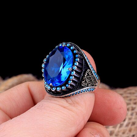 AQUA TAŞLI OVAL MODEL 925 AYAR GÜMÜŞ ERKEK YÜZÜK