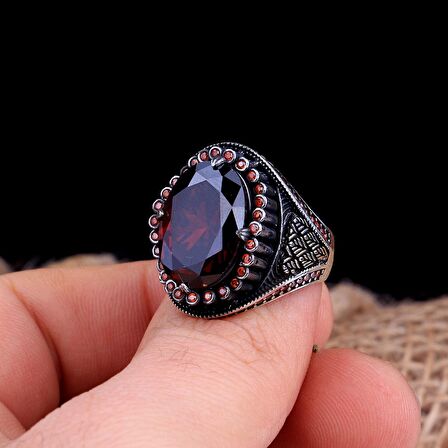 ZİRKON TAŞLI OVAL MODEL 925 AYAR GÜMÜŞ ERKEK YÜZÜK