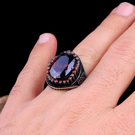 ZİRKON TAŞLI OVAL MODEL 925 AYAR GÜMÜŞ ERKEK YÜZÜK