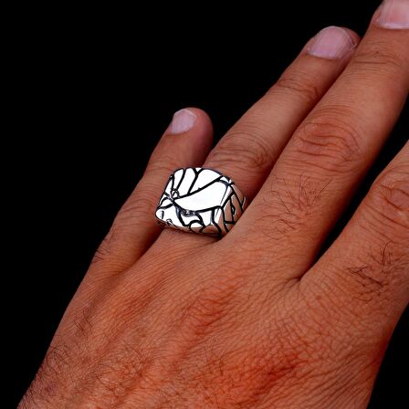 925 AYAR GÜMÜŞ KAYA PARÇASI DESENLİ ERKEK YÜZÜK