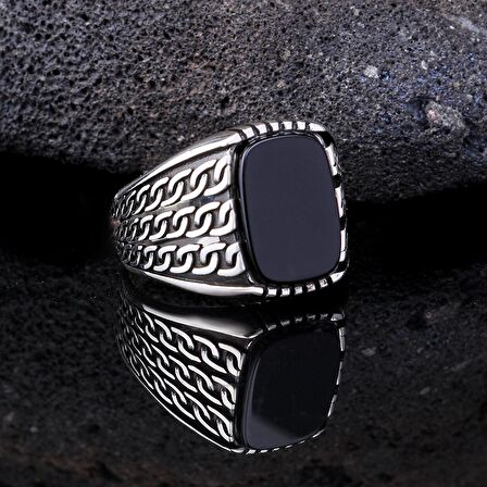 925 AYAR GÜMÜŞ ONIX TAŞLI ÖRGÜ MODEL YÜZÜK