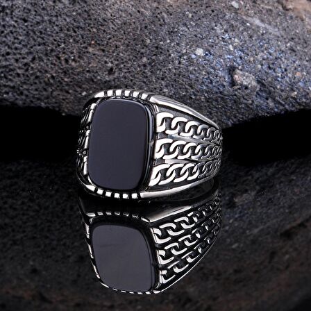 925 AYAR GÜMÜŞ ONIX TAŞLI ÖRGÜ MODEL YÜZÜK