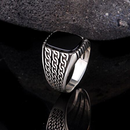 925 AYAR GÜMÜŞ ONIX TAŞLI ÖRGÜ MODEL YÜZÜK