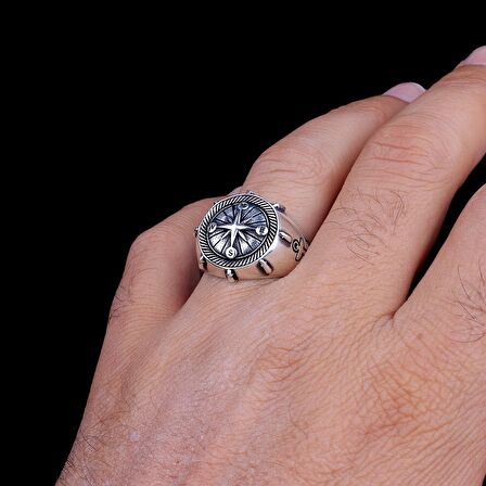 925 AYAR GÜMÜŞ PUSULA GEMİ ÇAPA MODEL YÜZÜK