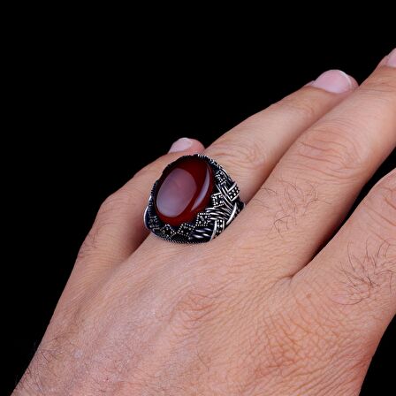 AKİK TAŞLI OVAL MODEL 925 AYAR GÜMÜŞ ERKEK YÜZÜK