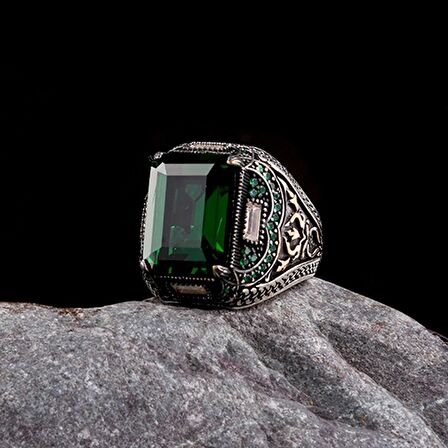 925 AYAR GÜMÜŞ YEŞİL ZİRKON TAŞLI ERKEK YÜZÜK