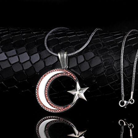 925 AYAR GÜMÜŞ MİKRO TAŞLI AYYILDIZ MODEL 2 MADALYON KOLYE