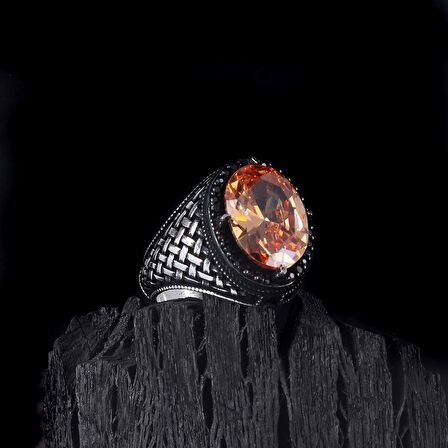 925 AYAR GÜMÜŞ ZİRKON TAŞLI ÖRGÜ MOTİFLİ ERKEK YÜZÜK