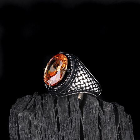 925 AYAR GÜMÜŞ ZİRKON TAŞLI ÖRGÜ MOTİFLİ ERKEK YÜZÜK