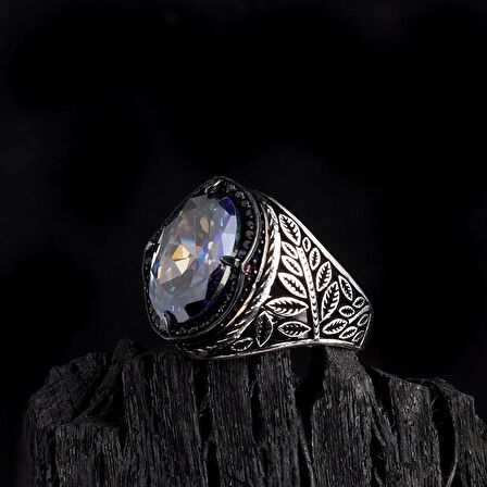 925 AYAR GÜMÜŞ MİSTİK TOPAZ TAŞLI YAPRAK MOTİFLİ YÜZÜK