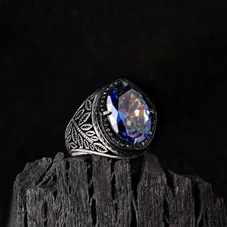 925 AYAR GÜMÜŞ MİSTİK TOPAZ TAŞLI YAPRAK MOTİFLİ YÜZÜK