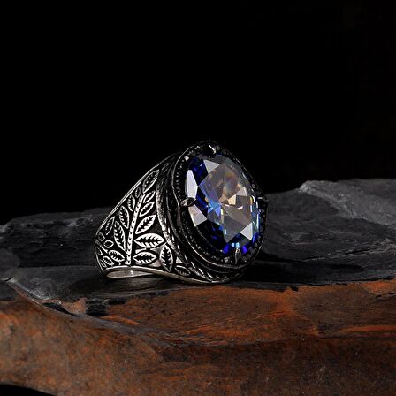 925 AYAR GÜMÜŞ MİSTİK TOPAZ TAŞLI YAPRAK MOTİFLİ YÜZÜK