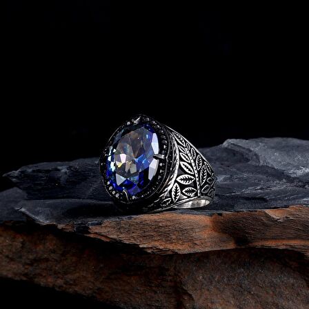 925 AYAR GÜMÜŞ MİSTİK TOPAZ TAŞLI YAPRAK MOTİFLİ YÜZÜK