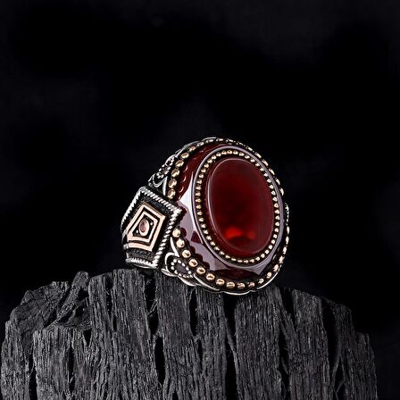 925 AYAR GÜMÜŞ ÇEMBER AKİK TAŞLI OVAL MODEL ERKEK YÜZÜK