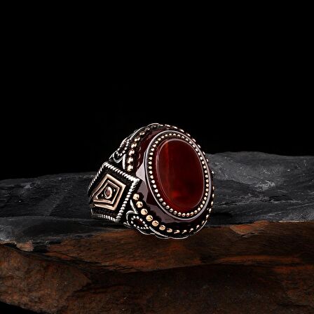 925 AYAR GÜMÜŞ ÇEMBER AKİK TAŞLI OVAL MODEL ERKEK YÜZÜK