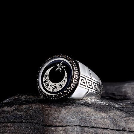 925 AYAR GÜMÜŞ OVAL AYYILDIZ MODEL ERKEK YÜZÜK