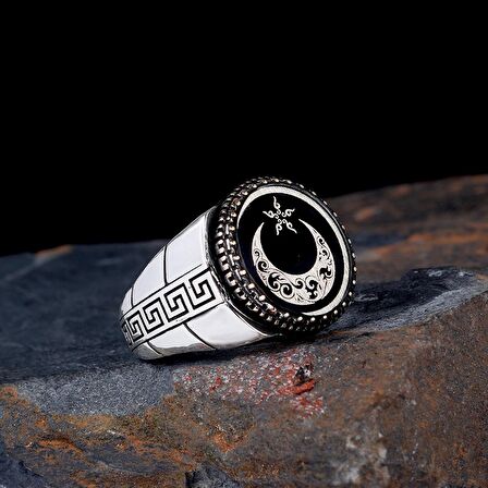 925 AYAR GÜMÜŞ OVAL AYYILDIZ MODEL ERKEK YÜZÜK