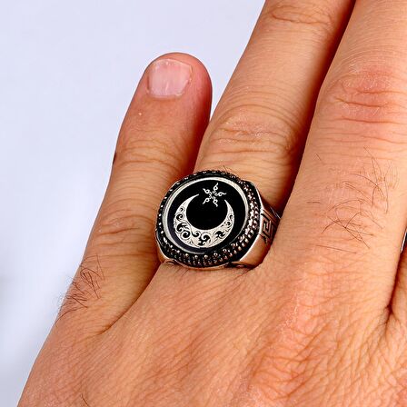 925 AYAR GÜMÜŞ OVAL AYYILDIZ MODEL ERKEK YÜZÜK