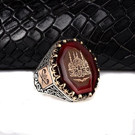 925 AYAR GÜMÜŞ CAMİ MOTİFLİ KEHRİBAR TAŞLI ERKEK YÜZÜK