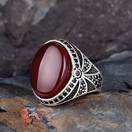 925 AYAR GÜMÜŞ OVAL MODEL AKİK TAŞLI YÜZÜK