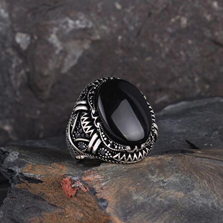 925 AYAR GÜMÜŞ OVAL ONİX TAŞLI ÖRGÜ MOTİFLİ YÜZÜK