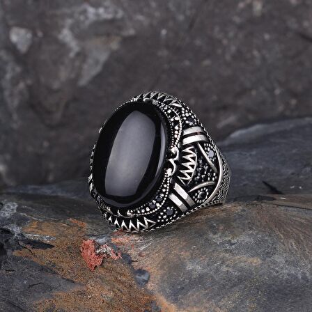 925 AYAR GÜMÜŞ OVAL ONİX TAŞLI ÖRGÜ MOTİFLİ YÜZÜK