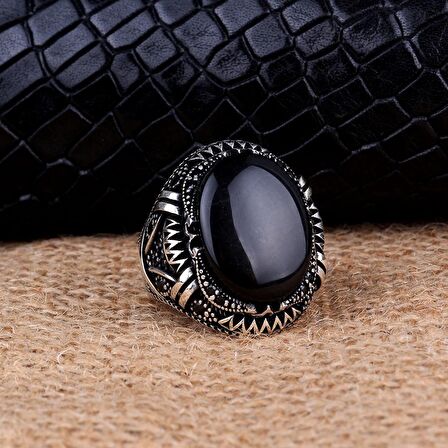 925 AYAR GÜMÜŞ OVAL ONİX TAŞLI ÖRGÜ MOTİFLİ YÜZÜK