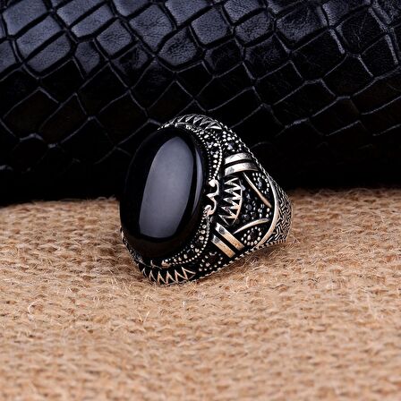 925 AYAR GÜMÜŞ OVAL ONİX TAŞLI ÖRGÜ MOTİFLİ YÜZÜK