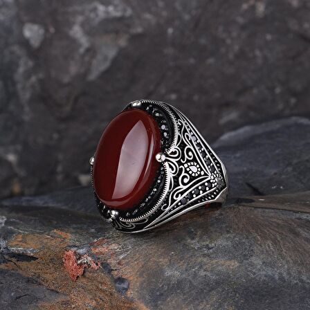 925 AYAR GÜMÜŞ OVAL AKİK TAŞLI ERKEK YÜZÜK