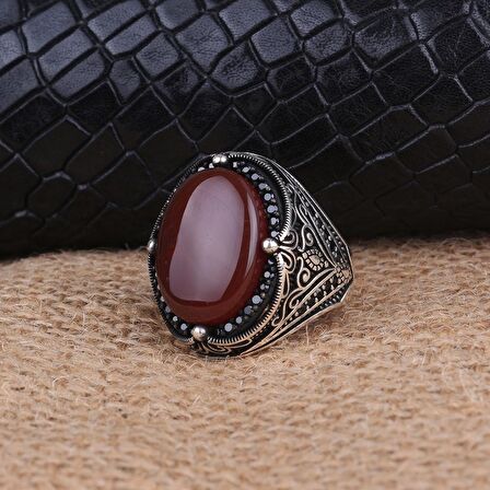 925 AYAR GÜMÜŞ OVAL AKİK TAŞLI ERKEK YÜZÜK