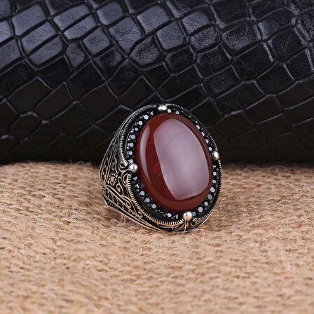 925 AYAR GÜMÜŞ OVAL AKİK TAŞLI ERKEK YÜZÜK