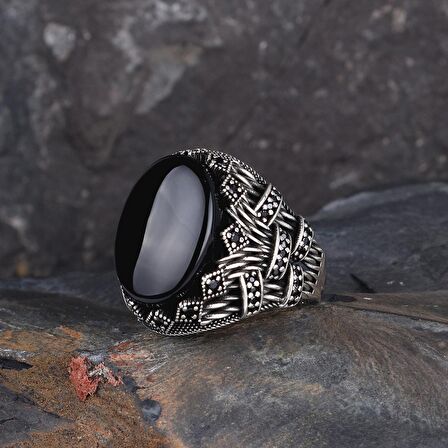 925 AYAR GÜMÜŞ OVAL ONİX TAŞLI ERKEK YÜZÜK