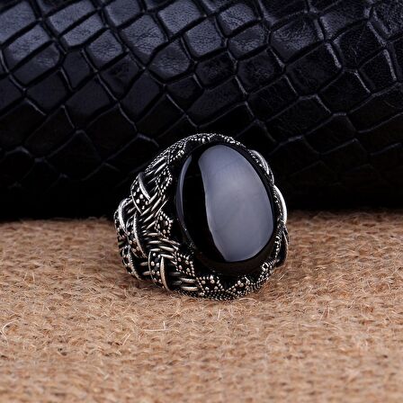 925 AYAR GÜMÜŞ OVAL ONİX TAŞLI ERKEK YÜZÜK