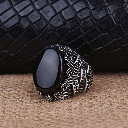 925 AYAR GÜMÜŞ OVAL ONİX TAŞLI ERKEK YÜZÜK