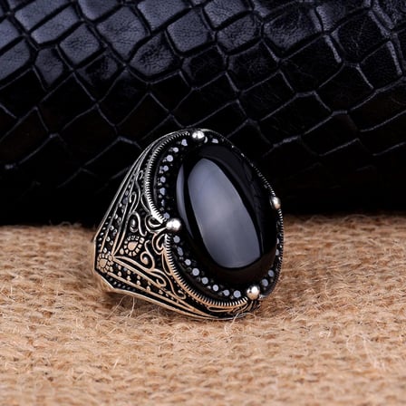 925 AYAR GÜMÜŞ OVAL ONİX TAŞLI ERKEK YÜZÜK